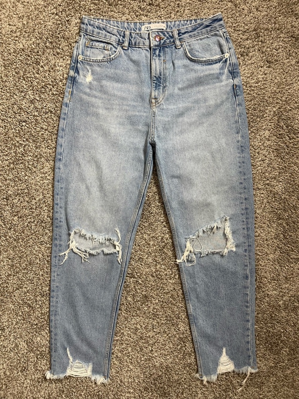 Zara ZW Premium Straight High Rise Distressed Light Wash Jeans Women’s Size 8